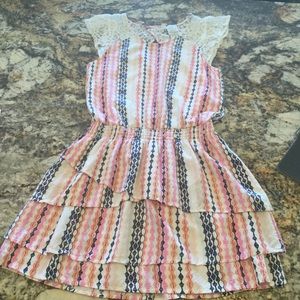 Adorable Ella Moss Patterned Dress with Lace Top
